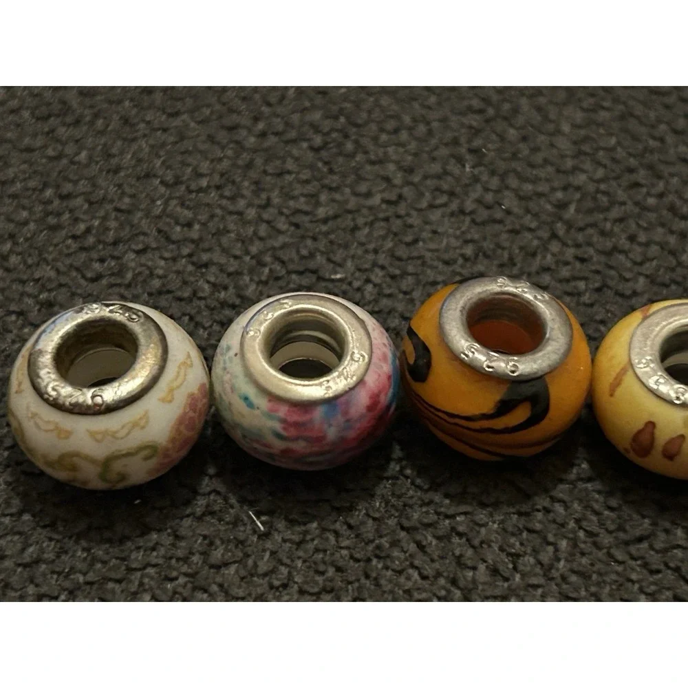 Lot of 6 Sterling Silver Core Bracelet Charm Beads Lampwork Glass Style 925 7